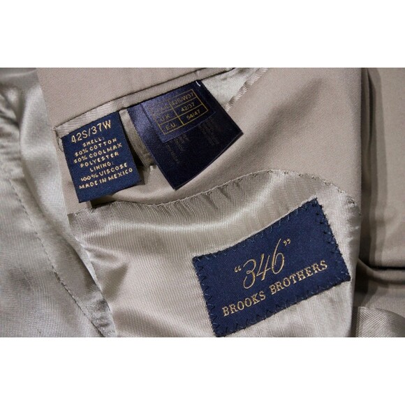 Brooks Brothers Suit Beige Coolmax Cotton Poly Men 42S (Pants Tailored to 34x27) - Picture 9 of 15